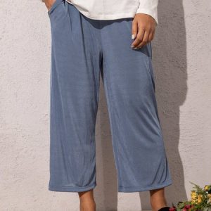 Blue Knitted Casual Pants, Pants, Roselinlin - Online Catalog