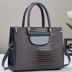 Large Capacity Crocodile Embossed Handbag Commuting Square Crossbody Bag, Bags, color:Gray|size:One-size, Stylewe