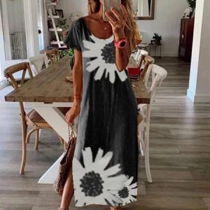 Women Dress Casual Daisy Folwers Printed Dress, Maxi Dresses, Roselinlin - Online Catalog