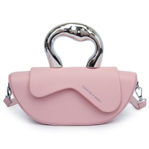 Fashionable Metal Handle Handbag Irregular Design Crossbody Bag, Bags, color:Pink|size:One-size, Stylewe