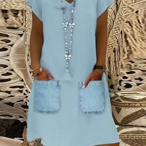 V Neck Short Sleeve Dress, Midi Dresses, Roselinlin - Online Catalog
