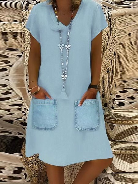 V Neck Short Sleeve Dress, Midi Dresses, Roselinlin - Online Catalog