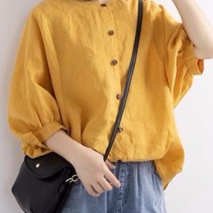 Women's Shirt Blouse Basic Linen Tops Solid Color Plain Bat Sleeve Casual Daily Vintage Basic Shirts, Blouses & Shirts, Roselinlin - Online Catalog