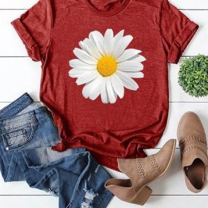Short Sleeve Crew Neck Floral-print Casual T-shirt, Tees & T-shirts, Roselinlin - Online Catalog