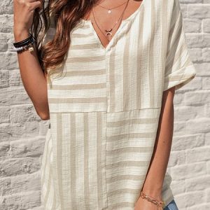 Stripes Simple Short Sleeve Top, Blouses & Shirts, Roselinlin - Online Catalog