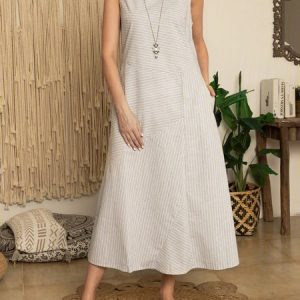 Cotton Striped Sleeveless Women Long Maxi Weaving Dress, Maxi Dresses, Roselinlin - Online Catalog