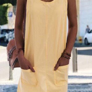 Women Sleeveless Strap Dress Shift Cotton-Blend Dress, Midi Dresses, Roselinlin - Online Catalog