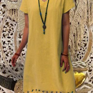 Hollow A-Line Casual Short Sleeve Women Dress, Midi Dresses, Roselinlin - Online Catalog