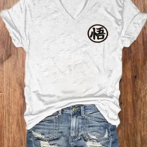 Women's Toriyama Akira Dragon Ball Print  V Neck Casual T-Shirt, T-shirts, Lilicloth.com
