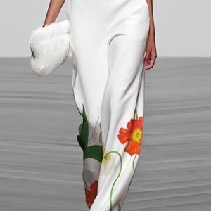 Urban High Waist Floral Fashion Wide leg  Pants, Pants, color:White|size:XXL, Stylewe