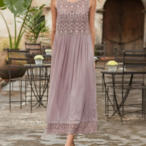 Boho Plain Lace Edge Summer Elegant Dress, Midi Dresses, Roselinlin - Online Catalog