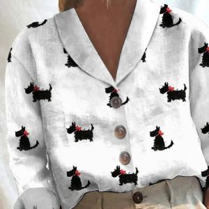 Dog Shawl Collar Casual Loose Blouse, Blouses & Shirts, Roselinlin - Online Catalog