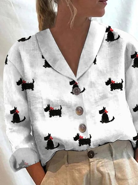 Dog Shawl Collar Casual Loose Blouse, Blouses & Shirts, Roselinlin - Online Catalog