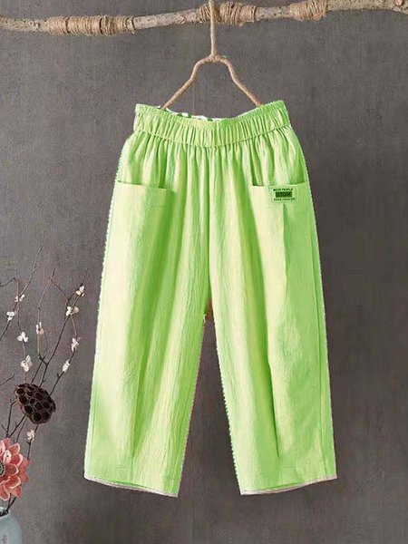 Women's Trousers Elastic Waist Straight Pants Daily Going Out Casual Pocket Stitching Cotton Plain Summer Pants, JustFashionNow Pants, color:Aqua|size:3XL,