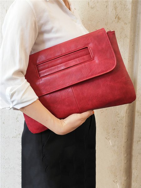 Women Large Capacity Commuting Magnetic Clutch Bag with Crossbody Strap, Clutches, color:Red|size:One-size, Stylewe