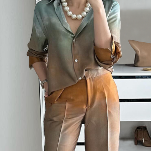 Urban Loose Gradient Pattern Buttondown Shirt, Blouses and Shirts, color:As Picture|size:XXL, Stylewe
