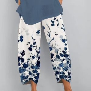 Floral  Shift  Printed  Polyester Vintage  Summer  Blue Pants, Pants, Roselinlin - Online Catalog