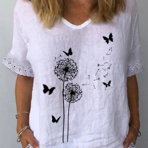 Dandelion Casual Loose V Neck Blouse, Blouses & Shirts, Roselinlin - Online Catalog