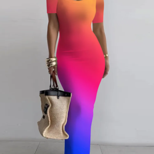 Tight High Elasticity Elegant Square Neck Short Sleeve Maxi Dress, Maxi Dresses, color:As Picture|size:XXL, Stylewe
