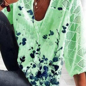 Floral-Print 3/4 Sleeve Casual Top, Blouses & Shirts, Roselinlin - Online Catalog