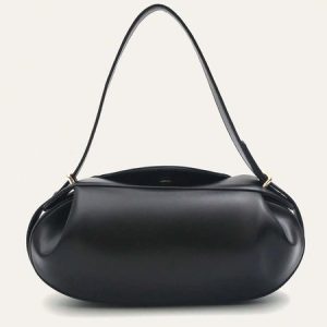 Fashionable Rugby Shaped Handbag Ruched Crossbody Bag, Bags, color:Black|size:One-size, Stylewe