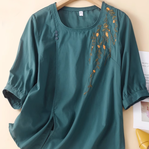 Floral Loose Simple Cotton-Blend Blouse, Blouses & Shirts, Roselinlin - Online Catalog