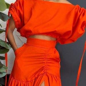 Loose Vacation Boat Neck Linen Plain Shirt, Blouses and Shirts, color:Orange Red|size:XXL, Stylewe