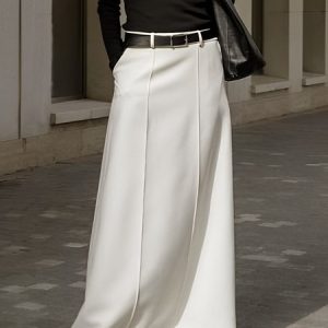 Plain Simple Regular Fit Long Skirt, Skirts, color:White|size:XS, Stylewe