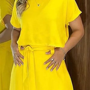 Casual Crew Neck Plain Loose T-Shirt, Tees, color:Yellow|size:XXL, Stylewe