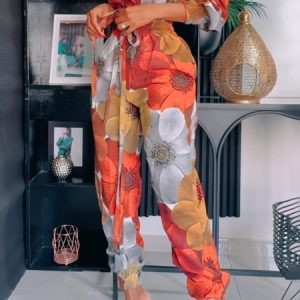Regular Fit Vacation Floral Fashion Pants, Pants, color:As Picture|size:XXL, Stylewe