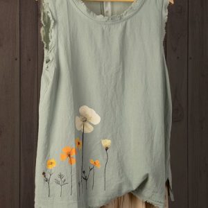 Sleeveless Floral-Print Floral T-shirt, Tank Tops & Camis, Roselinlin - Online Catalog