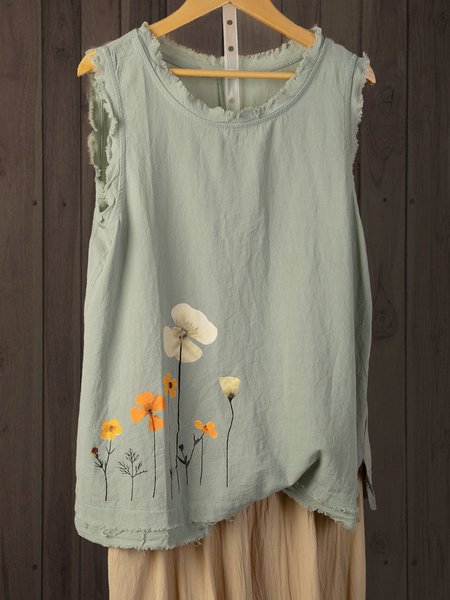 Sleeveless Floral-Print Floral T-shirt, Tank Tops & Camis, Roselinlin - Online Catalog