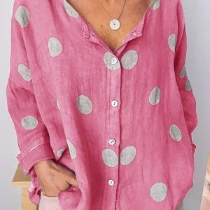 Polka Dots Long Sleeve Shirt, Shirts, color:Pink|size:XXL, catalog Noracora shop