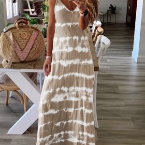 Tie-Dyed Crew Neck Sleeveless Long Maxi Dress, Maxi Dresses, Roselinlin - Online Catalog