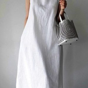 White Cotton Linen Casual Plain Maxi Women Dress, Maxi Dresses, Roselinlin - Online Catalog
