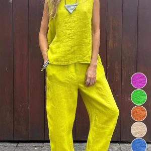 Loose Cotton And Linen Pocket Stitching Casual Two-Piece Set, Suits, Roselinlin - Online Catalog