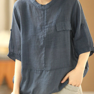 Crew Neck Casual Loose Plain Blouse, Blouses & Shirts, Roselinlin - Online Catalog