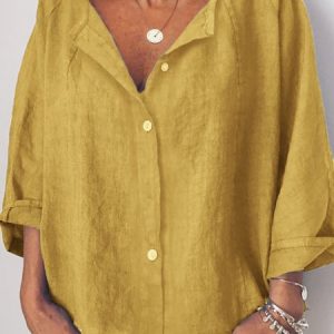 Women Long Sleeve Casual Solid Linen Top, Blouses & Shirts, Roselinlin - Online Catalog