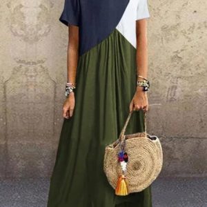 Color Block V Neck Plus Size Shift Maxi Dress, Maxi Dresses, Roselinlin - Online Catalog