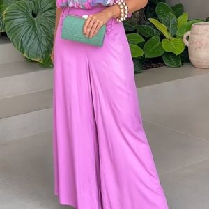 Regular Fit Plain Pocket Stitching Vacation Fashion Pants, Pants, color:Pink|size:XXL, Stylewe