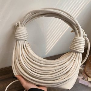 Fashionable Multi-Layered Rope Knot Shoulder Bag with Crossbody Strap, Bags, color:Off White|size:One-size, Stylewe
