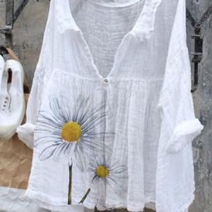 Flowers Casual Long Sleeve Shirt Collar Shirt, Blouses & Shirts, Roselinlin - Online Catalog