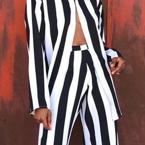 Urban Striped Loose Crew Neck Kimono, Kimonos, color:Black-white|size:XXL, Stylewe