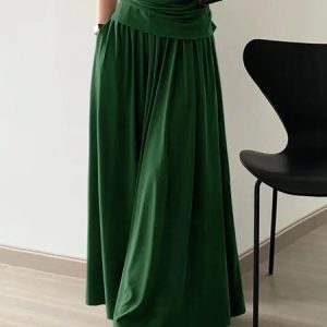 Casual Plain Loose Loose Long Skirt, Skirts, color:Green|size:XXL, Stylewe