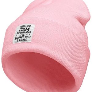 Funny I May Look Calm Letter Beanie Hat, Hats, Lilicloth.com