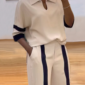 Loose Urban Color Block 3/4 Sleeve Shirt Collar Shirt, Blouses and Shirts, color:Khaki|size:XXL, Stylewe