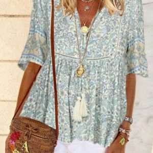 A-Line Half Sleeve V Neck Tops, Blouses & Shirts, Roselinlin - Online Catalog