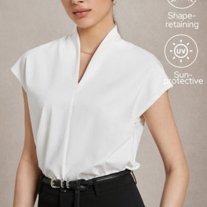 Non-Deforming V-Neck White Tee, Tees, color:White|size:XXL, Stylewe