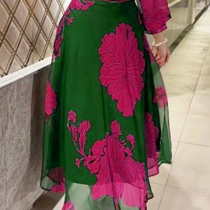 Elegant Floral A-line Skirt, Skirts, color:Green|size:XXL, Stylewe