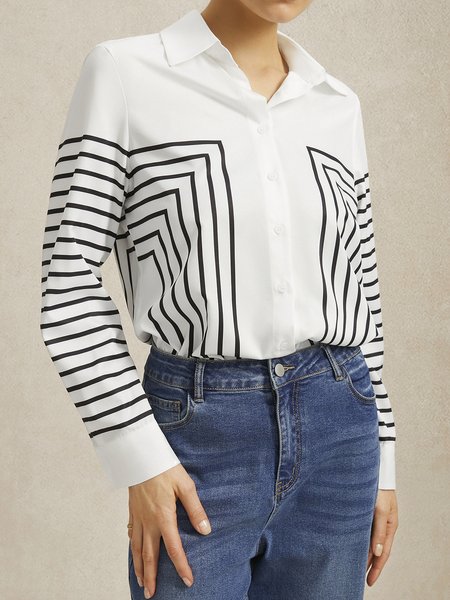 Better Basics Geometric Versatile Glossy Shirt, Blouses and Shirts, color:White|size:XXL, Stylewe
